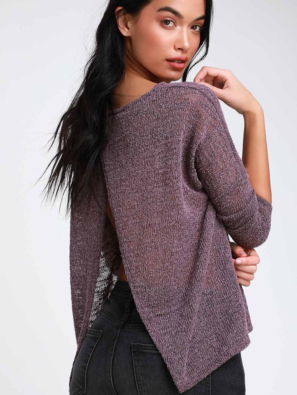 Lulus Rorna Dusty Purple Surplice Back Sweater Top Size M